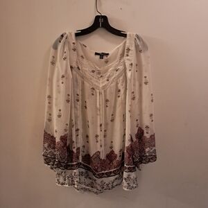 Riley + James Blouse Women's Large L Semi-Sheer Floral Peasant Bohemian Coastal